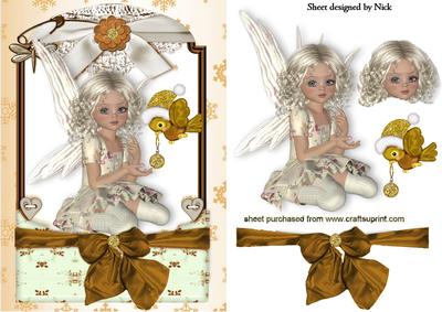 Christmas Fairy with Little Robin in Lace Frame