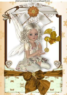 Christmas Fairy with Little Robin in Lace Frame A4