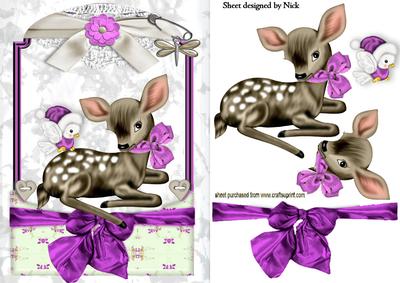Cute Little Deer with Little Robin in Lace Frame