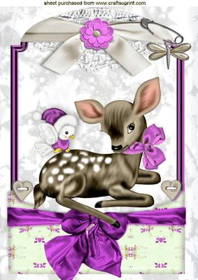 Cute Little Deer with Little Robin in Lace Frame A4