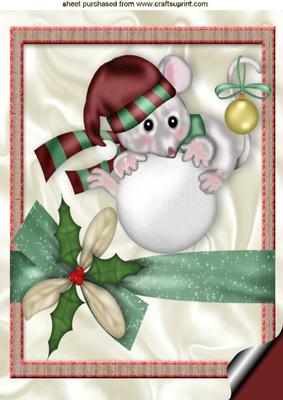 Little Mouse on a Bauble with Holly Bow A4
