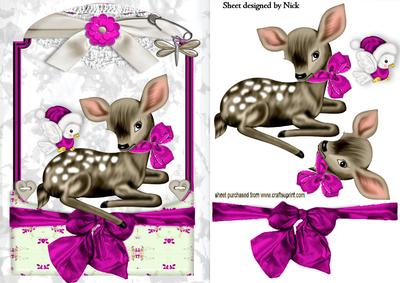 Cute Little Deer in Pink Lace Frame
