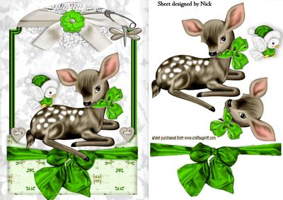 Cute Little Deer in Green Lace Frame