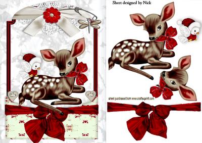 Cute Little Deer in Red Lace Frame