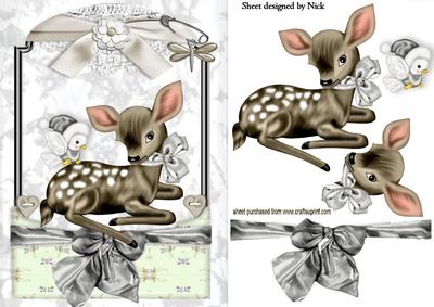 Cute Little Deer in Silver Lace Frame