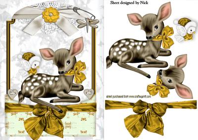 Cute Little Deer in Gold Lace Frame