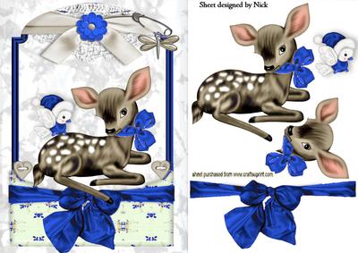 Cute Little Deer in Blue Lace Frame