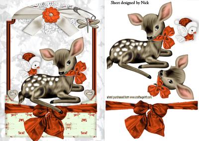 Cute Little Deer in Copper/orange Lace Frame