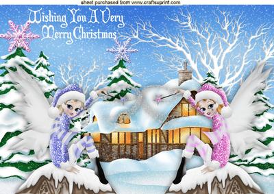 Winter Fairies in Snow Scene A4