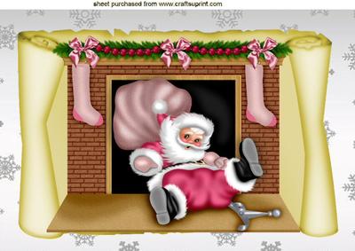 Santa Falling Down the Chimney on a Scroll A4