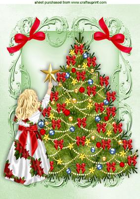 Little Girl with Pretty Christmas Tree Reaching Up A4