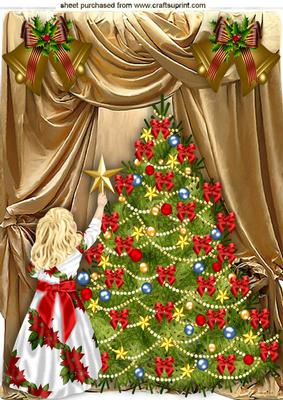 Little Girl with Tree and Gold Drapes A4