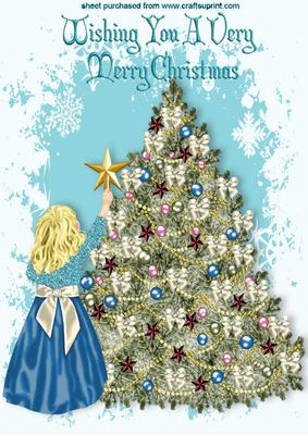 Little Girl with Gold Star and Christmas Tree A4