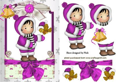 Little Snow Girl in Pink, in Lace Frame