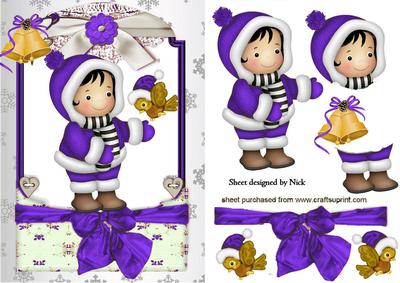 Little Snow Girl in Purple, in Lace Frame