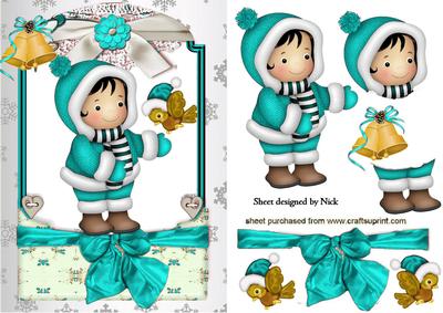 Little Snow Girl in Turq, in Lace Frame