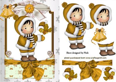 Little Snow Girl in Gold, in Lace Frame