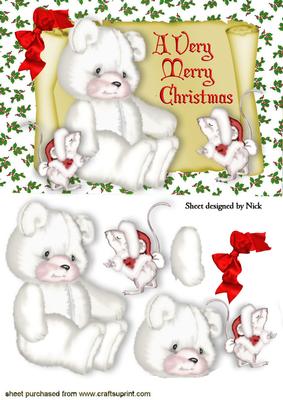 Little White Bear on a Scroll with Cute Mice