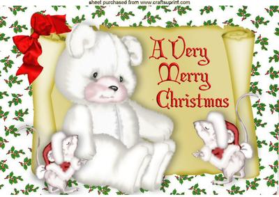 Little White Bear with Cute Mice on a Scroll A4
