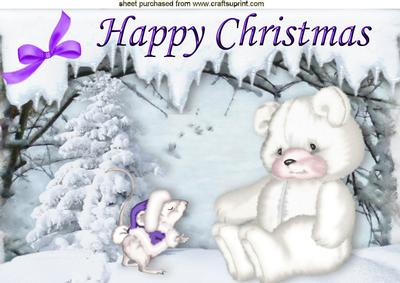 Little White Bear in Snow Scene with Mouse A4