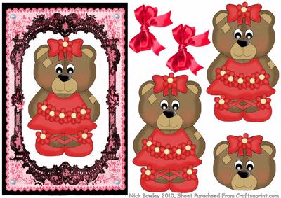 Cute Bear in Red in Lovely Lace Frame