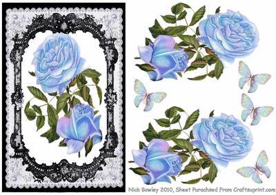 Lovely Pale Blue Roses in Pretty Lace Frame