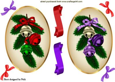 Jingle Bells with Bows Ornaments in Oval Toppers