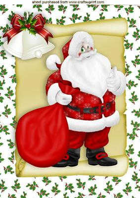 Jolly Santa on a Scroll with Bell A4