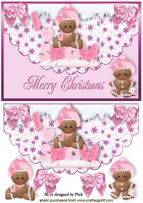 Gingerbread Girls on Scalloped Envelope with Bows