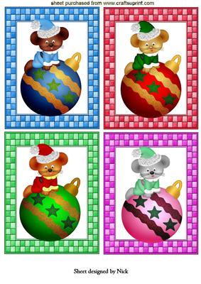 Christmas Mice Sitting on a Bauble Toppers