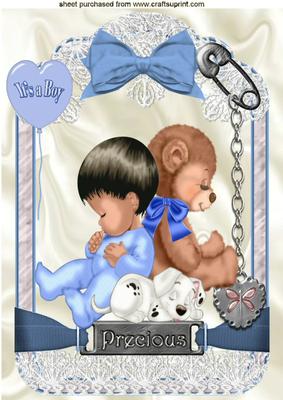 Precious Little Thing! a Baby Boy in Lace Frame A4