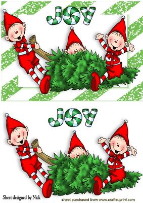 Cheeky Elves Full of Joy with Christmas Tree