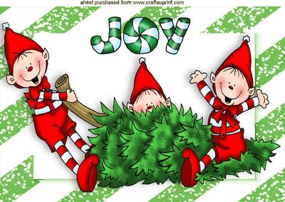 Cheeky Elves Full of Joy with Christmas Tree A4
