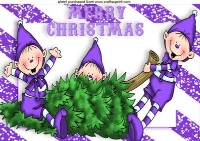 Playful Elves with Christmas Tree A4