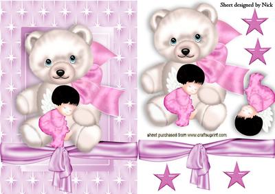 Little Angel with Teddy Bear in Star Frame
