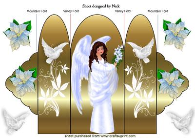 Sweet Angel with White Doves and Poinsettias Tri Fold
