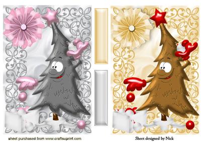 Funny Face Christmas Trees in Gold and Silver Toppers