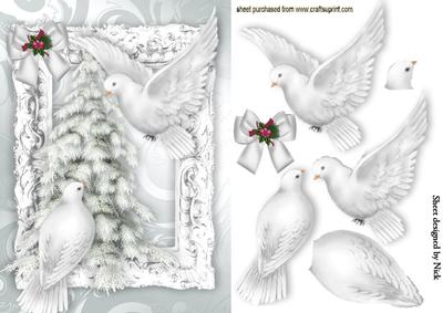 White Doves in Christmas Snow Scene