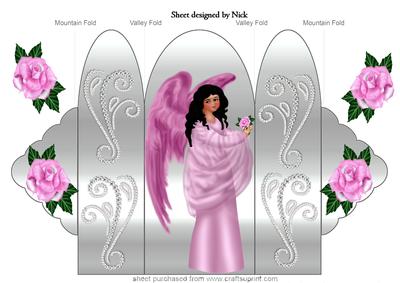 Pretty Angel in Pink with Roses and Diamonds Tri Fold