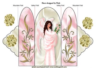Sweet Angel in Pink with Gold Roses Tri Fold