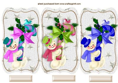 Jolly Snowmen Toppers with Little Birds and Candycane