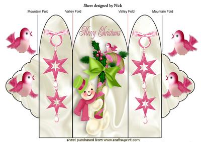 Snowman with Little Birds and Stars Tri Fold