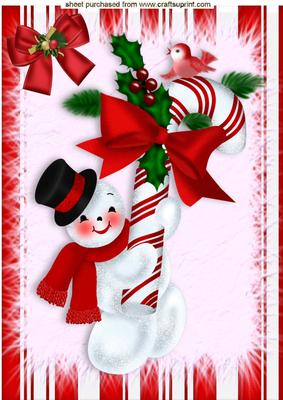 Snowman with Candy Cane and Little Bird A4