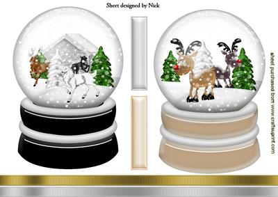 Two Lovely Reindeer Snow Globe Toppers