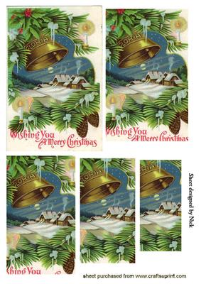 Vintage Bells with Christmas Scene Pyramids