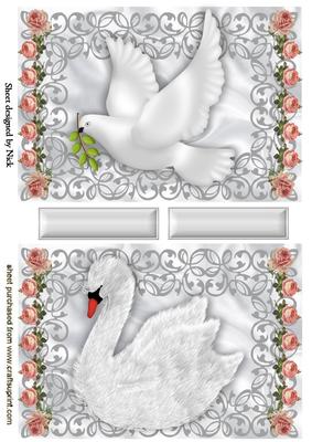 White Swan, White Beautiful Dove with Roses Toppers