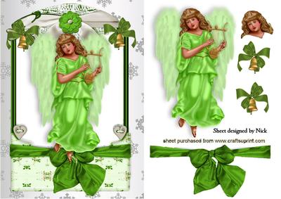 Sweet Angel in Green Lace Frame with Big Bow