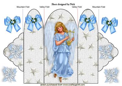 Sweet Angel in Blue with Bows Tri Fold