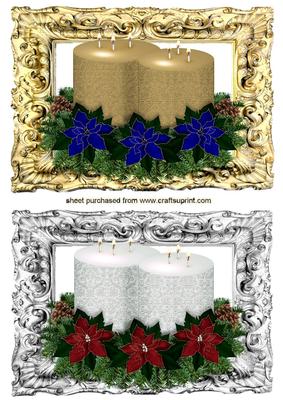 Candles in White and Gold with Poinsettias Toppers
