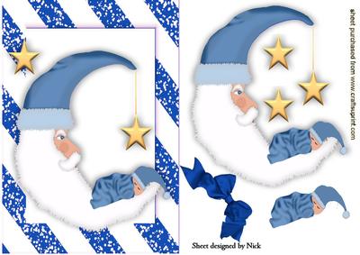 Santa Moon with Sleeping Baby in Blue